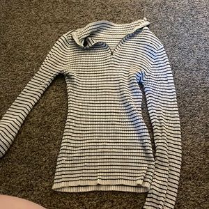 black and white lined zip up blouse from rue 21